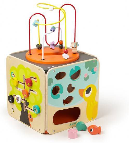 Janod Motoriekkubus Activity en motoriekblok, groot met 8 functies