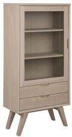 Hioshop Align Vitrinekast Hoogte 145 Cm, 1 Glazen Deur, 2 Laden, Eik.