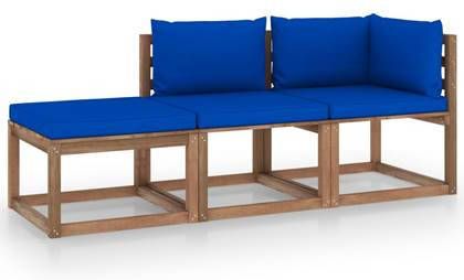 VIDAXL 3 delige Loungeset pallet met kussens geï, mpregneerd grenenhout