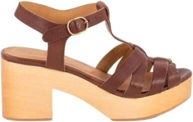 Sessun Leather and wood sandals Stipa , Bruin, Dames