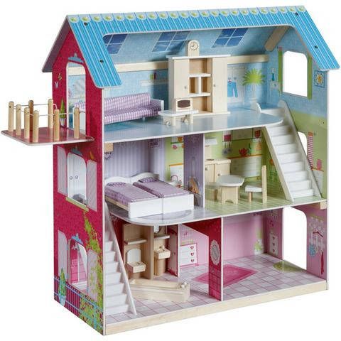 Roba ® Poppenhuis Poppenvilla inclusief 16 poppenmeubels