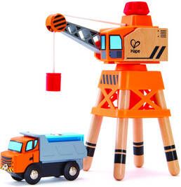 Hape hijskraan met kiepwagen 30 cm oranje