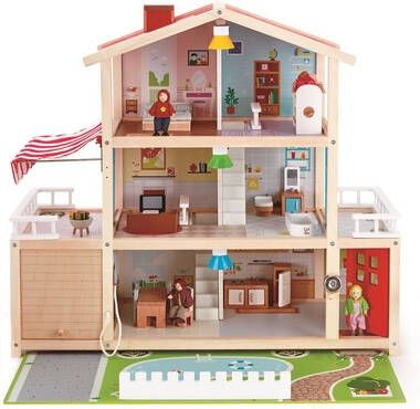 Hape Poppenhuis Poppenvilla inclusief poppenmeubels