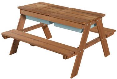 Roba ® Kinderzithoek Picknick for 4 outdoor Deluxe met speelkuipen, teakhout met afgeronde hoeken
