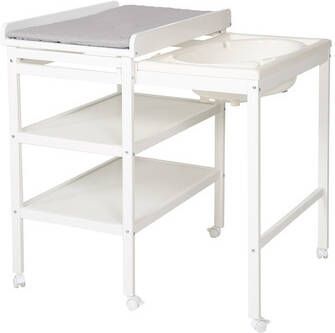 Roba ® Badstandaard/commode Stijl, babyzwembad, wit inclusief uittrekbare badkuip en aankleedkussen zilvergrijs