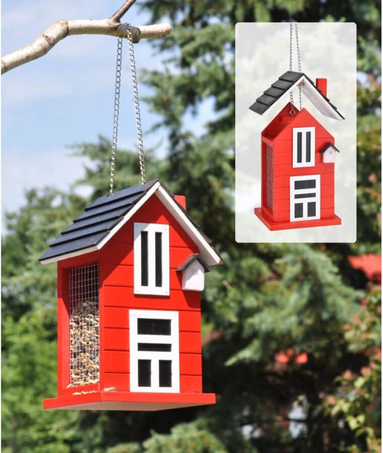 HI Vogelvoederhuisje hangend 14x12x22 cm rood en wit