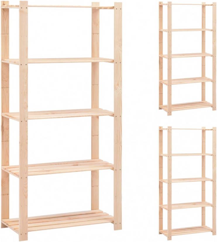 VIDAXL Opbergrekken 5 laags 3 st 80x38x170 cm grenenhout 250 kg