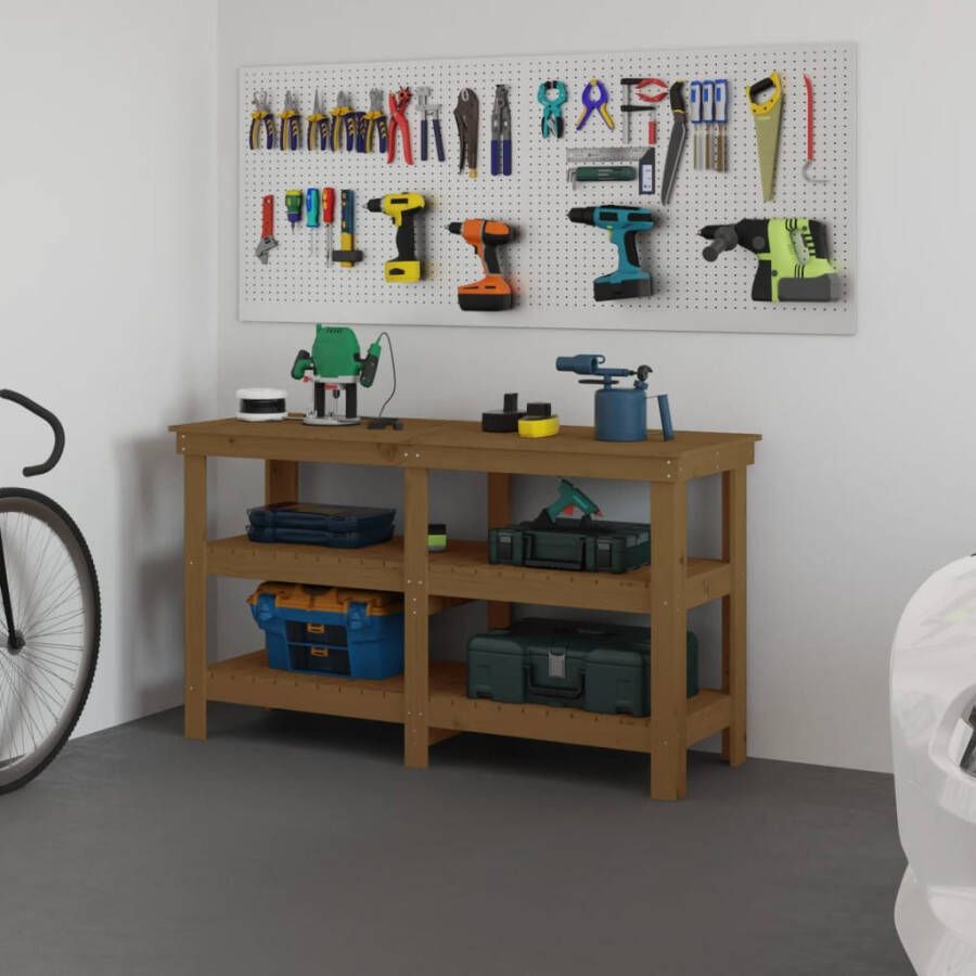 VIDAXL Werkbank 142, 5x50x80 cm massief grenenhout honingbruin