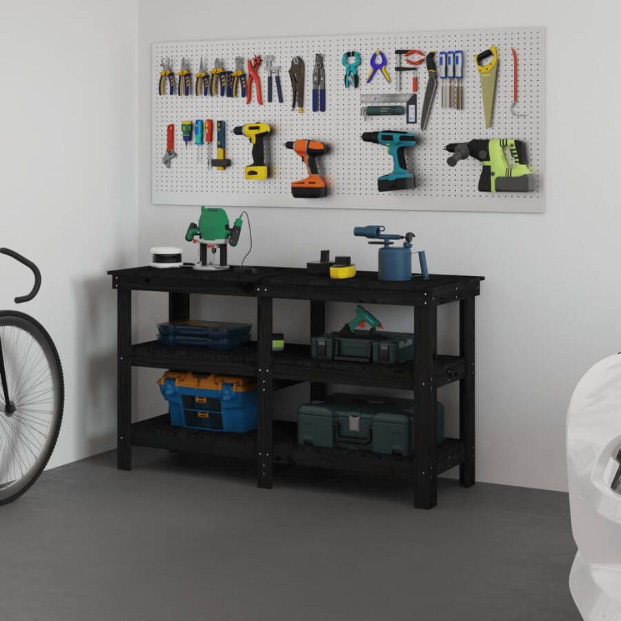 VIDAXL werkbank 142, 5x50x80 cm massief grenenhout zwart