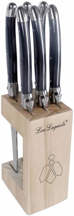 Lou Laguiole 7 delige Steakmessenblokset antracietkleurig